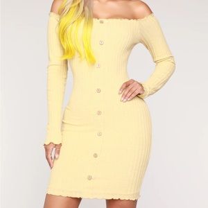 Yellow Off Shoulder Sweater Dress